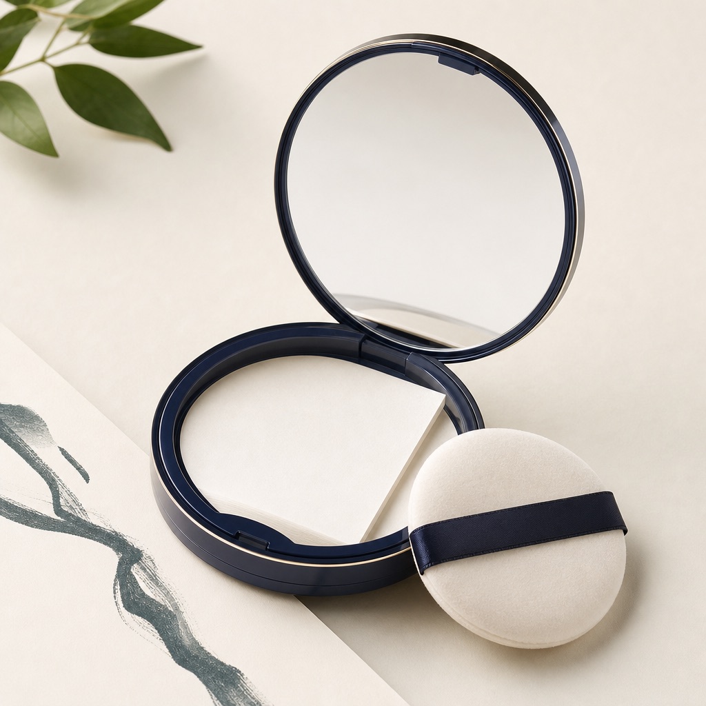 Mirror compact with powder puff