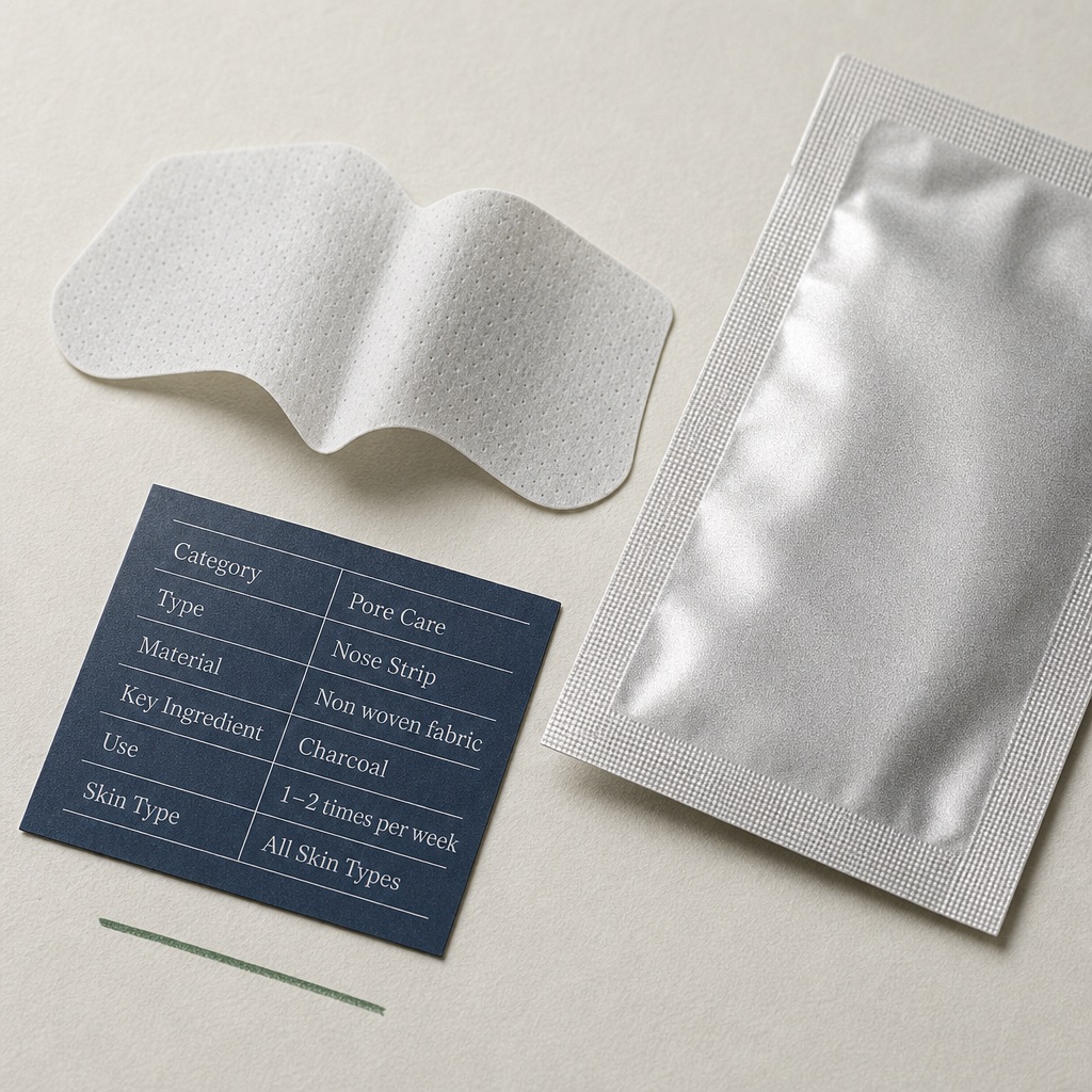 an unfolded nose pore strip and its foil sachet with fine printed grid texture