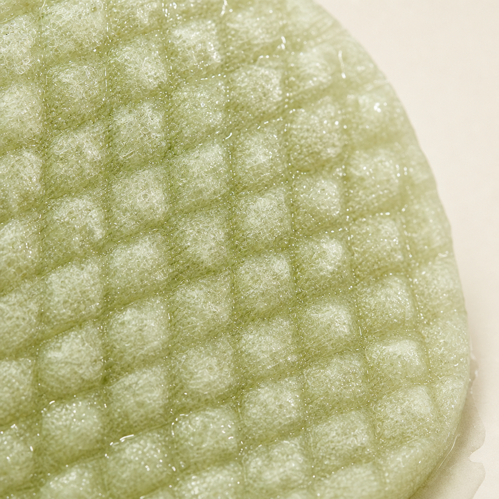 Heartleaf essence-soaked cotton pad — fibre texture close-up