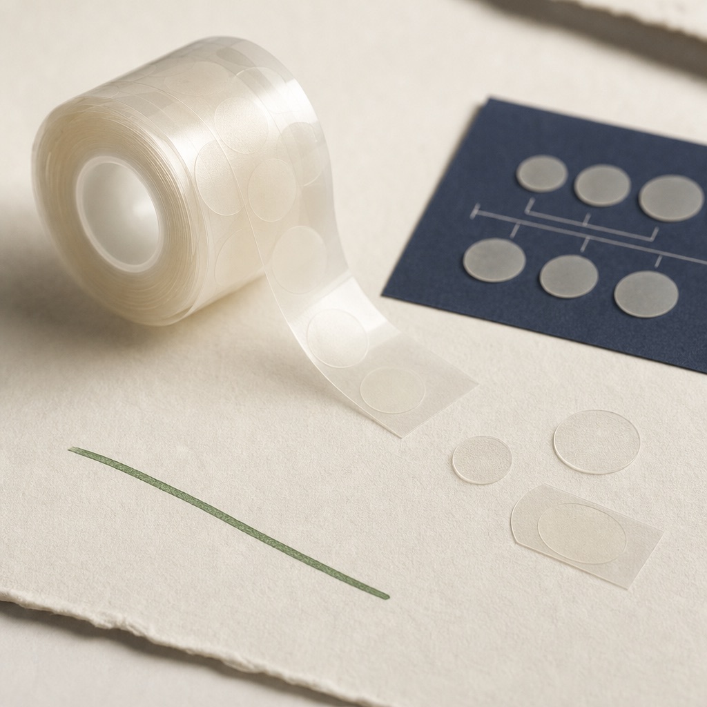 a roll of clear hydrocolloid acne tape partly unrolled with a few cut pieces