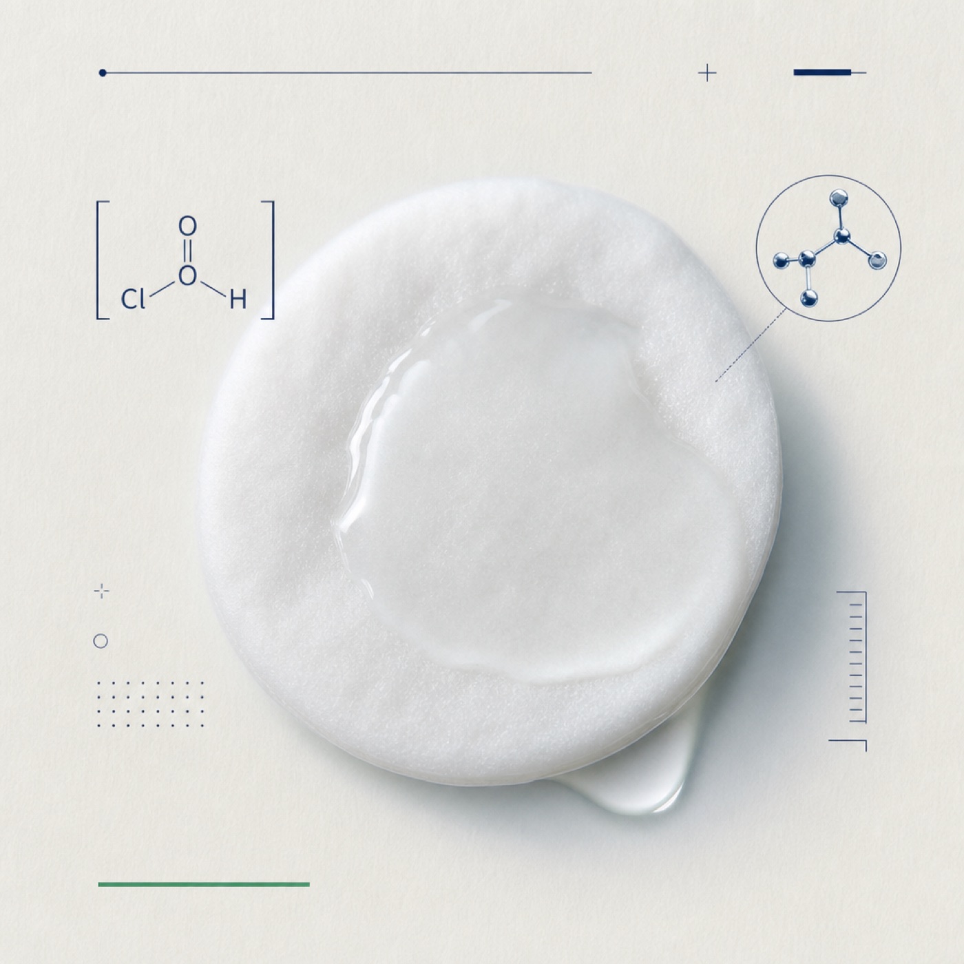 a smooth soft cotton hypochlorous clarifying pad glistening with clear essence