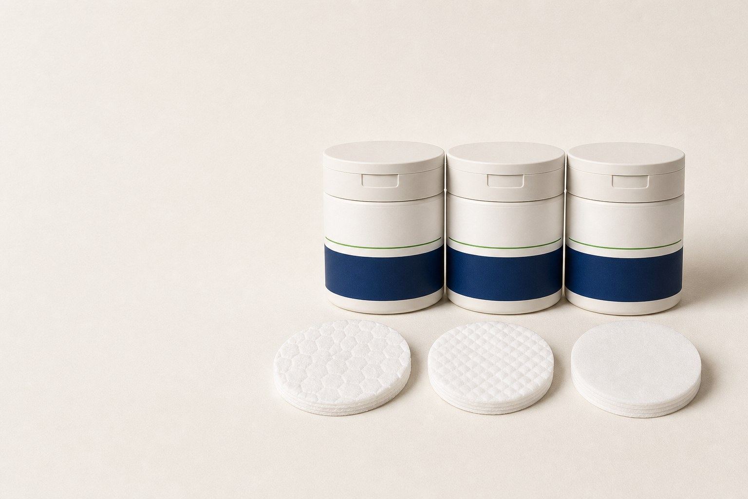 Three Halal treatment pad jars for the Indonesian market with three pad substrates