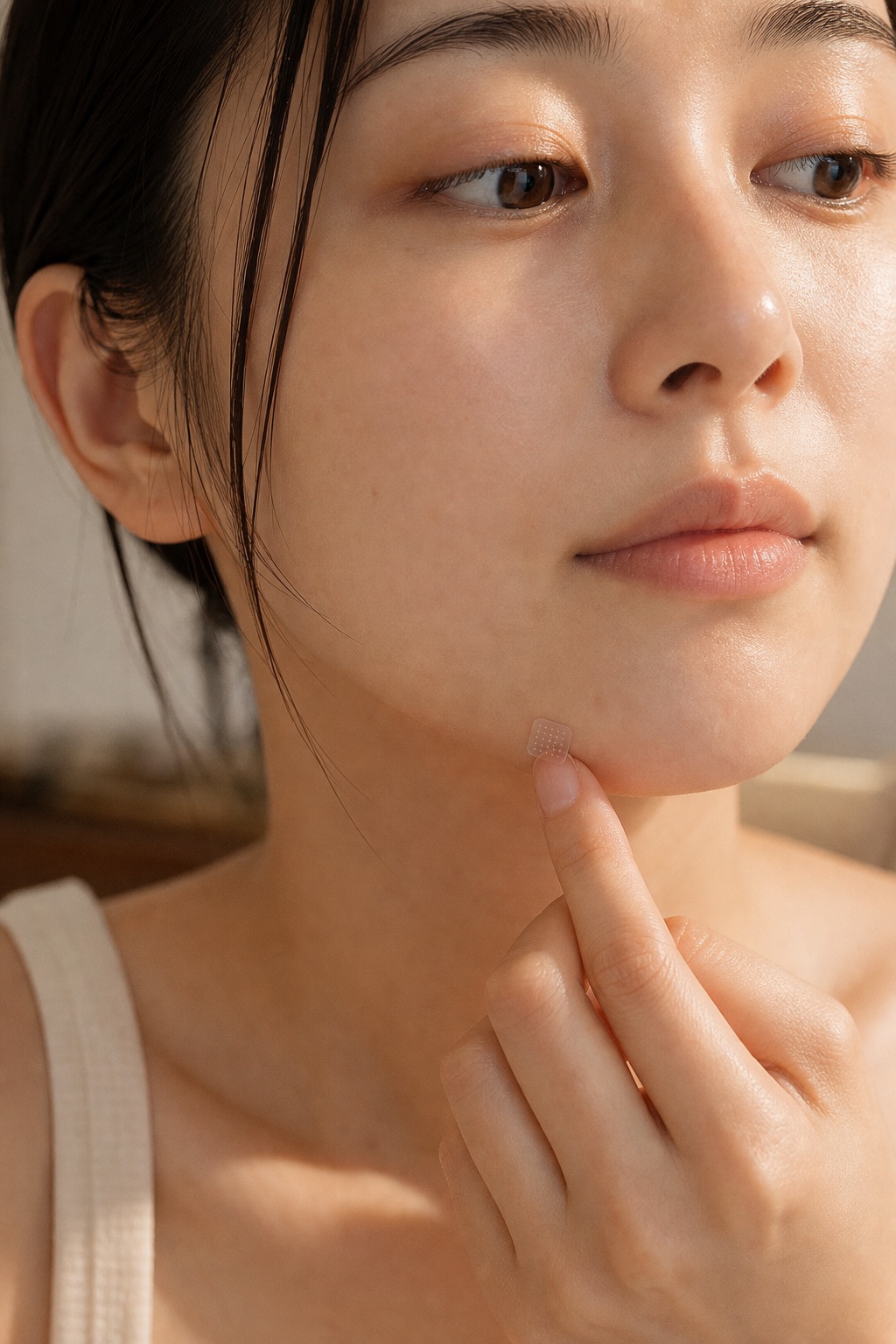 pressing a microneedle patch onto an early spot on the chin