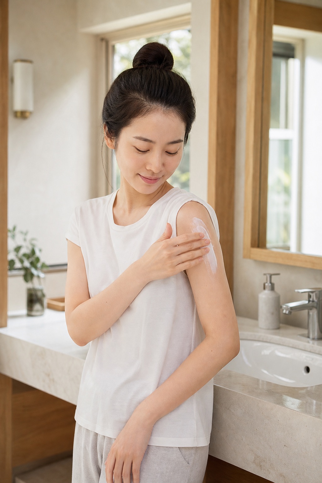 Lathering salicylic body wash in the shower — back and body acne